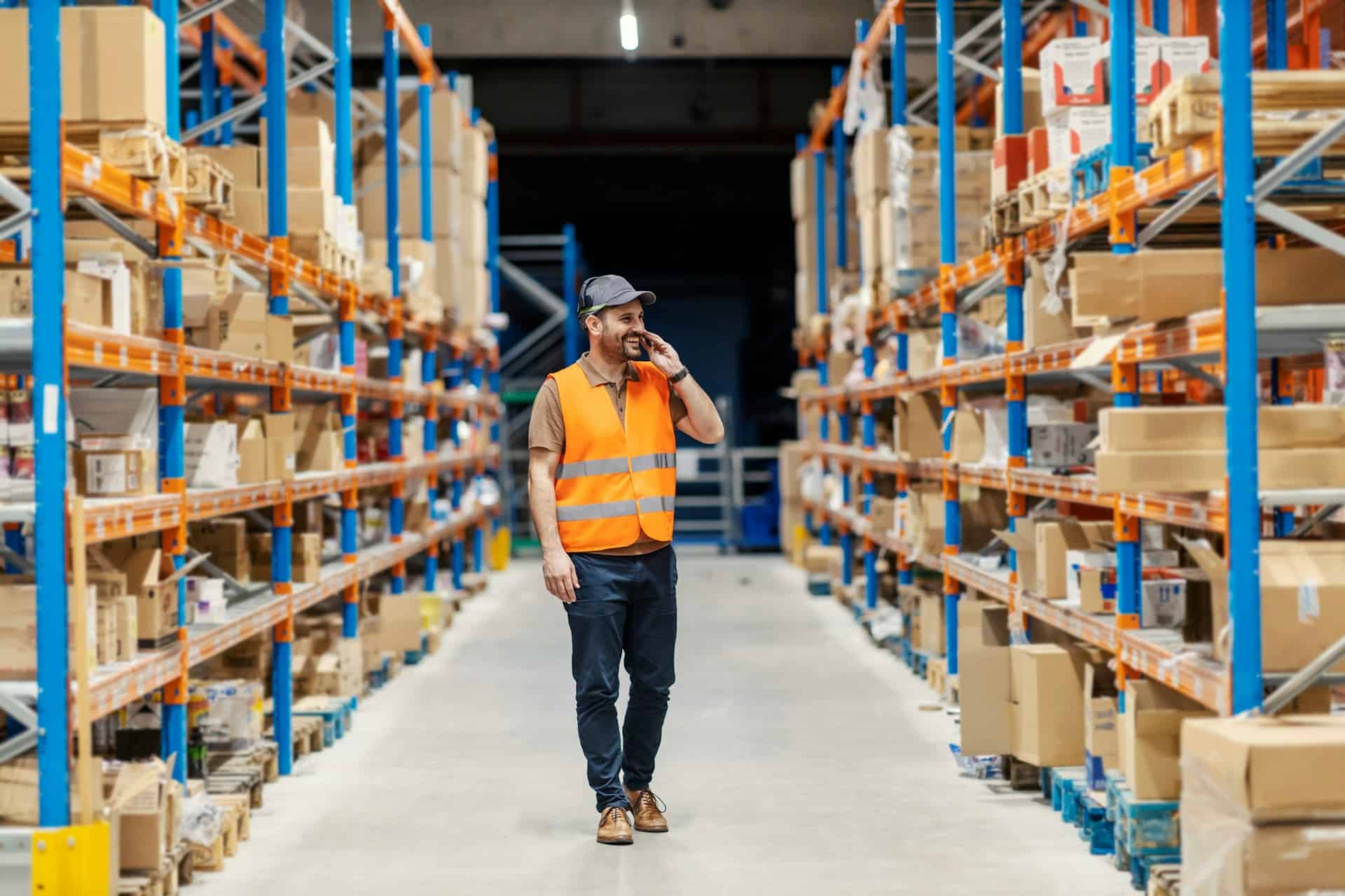 Man On Phone in Warehouse